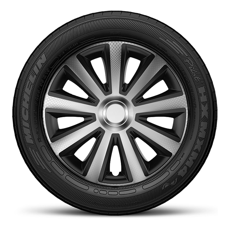 Тасове за джанти 14″ Versaco Carbon Aviator Silver Black, цвят сребрист/черен, 4 броя